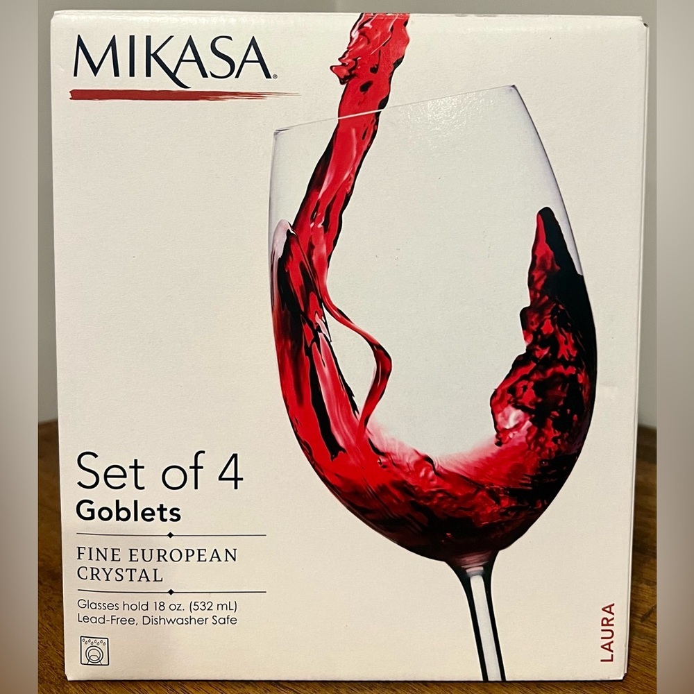 NEW Mikasa 18 oz Fine European Crystal Wine Goblets, Lead-Free & Dishwasher Safe